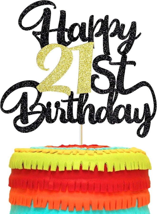 Confetti Happy Birthday Cake Topper, Black & Gold Glitter Birthday Decorations & Anniversary Celebrations (21) - Image 2